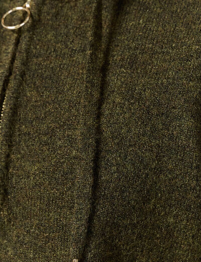 Pull &agrave; capuche zipp&eacute; vert kaki femme