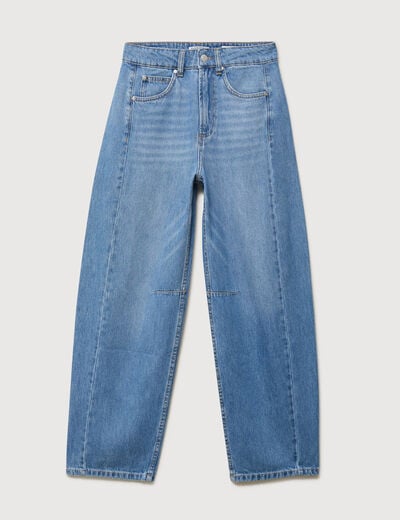 Jeans barrel taille haute broderie denim used femme