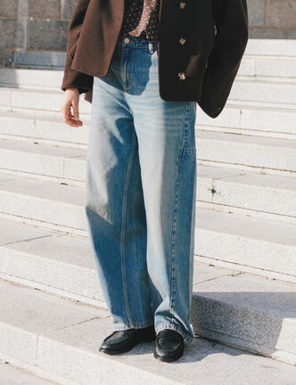 Jeans barrel taille standard bleu femme