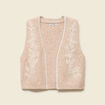 Gilet sans manches col v brod&eacute; creme femme