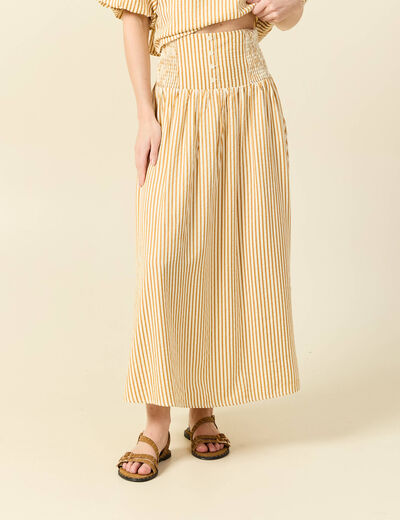 Jupe longue &eacute;vas&eacute;e taille haute beige moyen femme