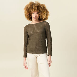 t shirt manches longues ajoure vert kaki femme T-shirt manches longues ajouré vert kaki femme