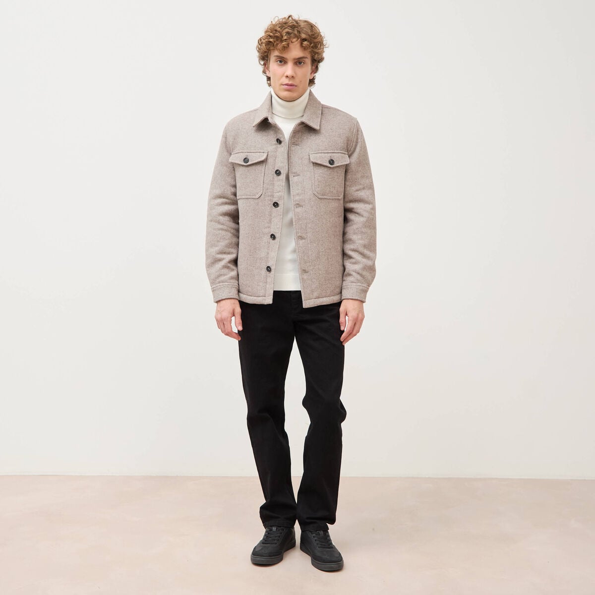 Surchemise boutonn&eacute;e beige homme