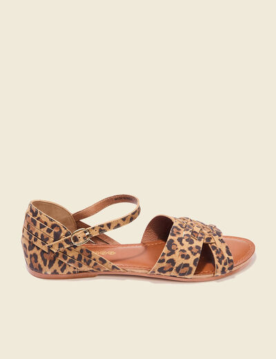 Sandales plates en cuir beige femme
