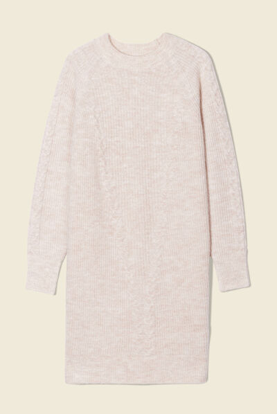 Robe pull droite torsades creme femme