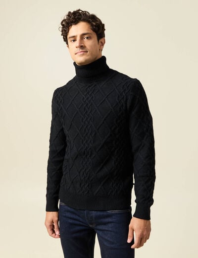 Tricot col montant noir homme