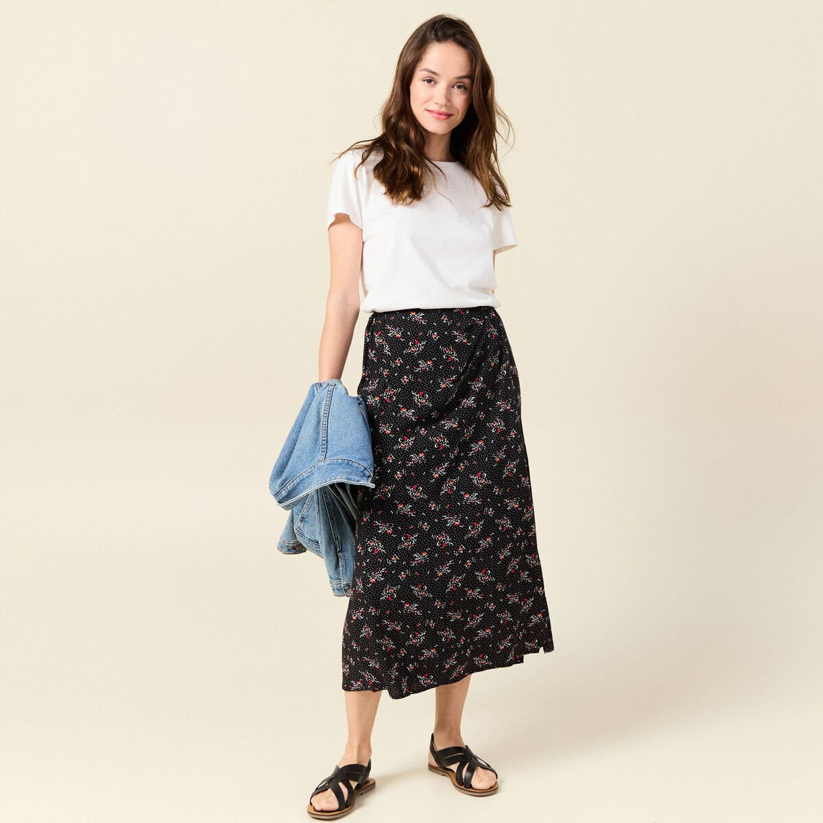 Jupe longue évasée noir femme