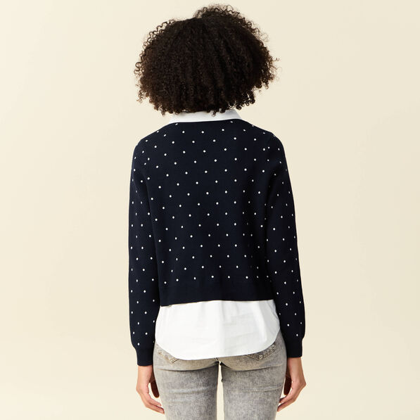 pull manches longues 2 en1 bleu marine femme Pull manches longues 2-en1 bleu marine femme