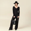 T-shirt cintr&eacute; col v dentelle noir femme
