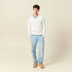 Pull droit col polo manches longues ecru homme