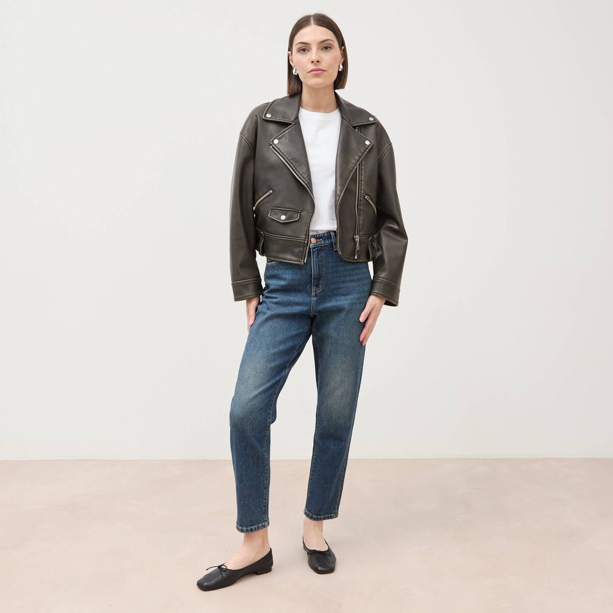 Jeans mom 7/8&egrave;me bleu femme