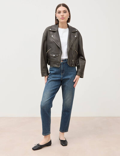 Jeans mom 7/8&egrave;me bleu femme