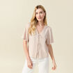 Blouse manches courtes nouée marron clair femme