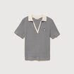 Polo ray&eacute; en coton manches courtes ecru femme