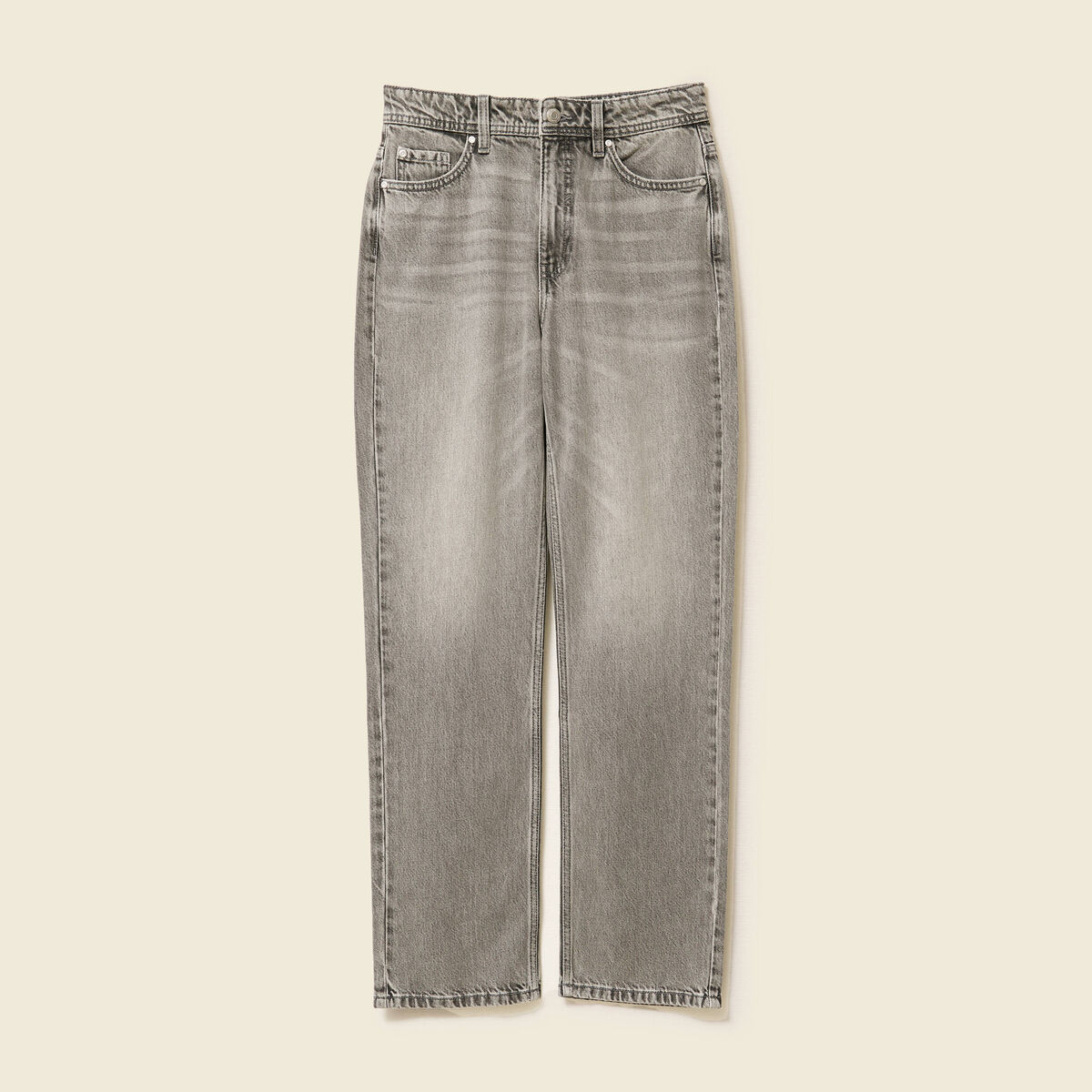 Jeans straight taille haute 7/8&egrave;me denim gris clair femme