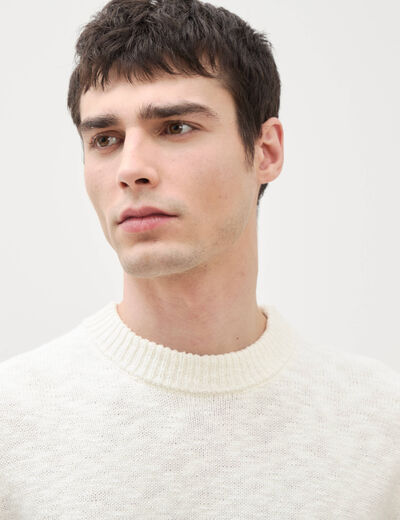 Pull col rond manches longues en coton ecru homme