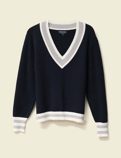 Pull manches longues bleu marine femme