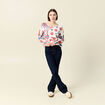 Pull manches longues col en V creme femme