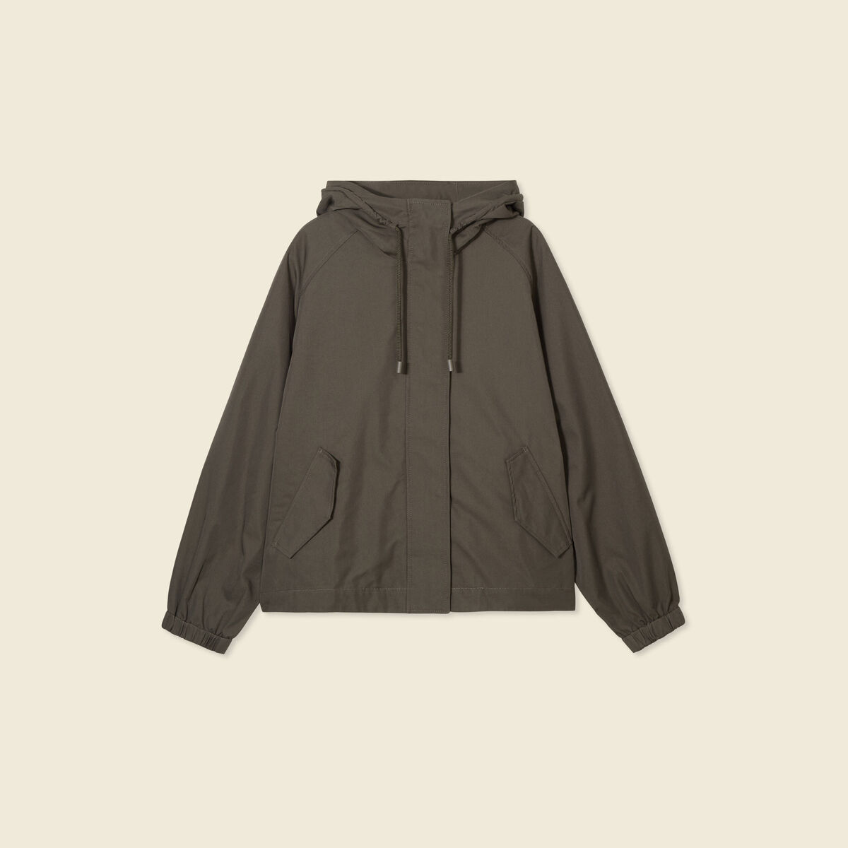 Parka oversize d&eacute;perlante &agrave; capuche vert kaki femme