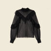 Blouse transparente manches longues noir femme