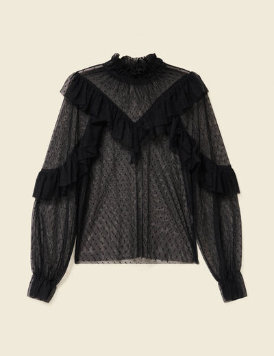Blouse transparente manches longues noir femme