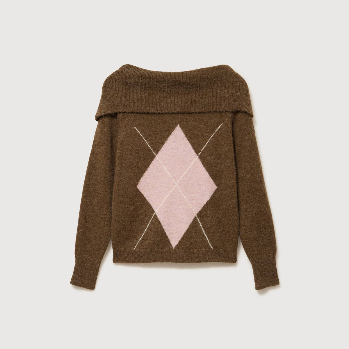 Pull droit manches longues bardot marron femme