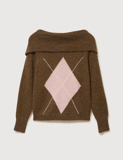 Pull droit manches longues bardot marron femme