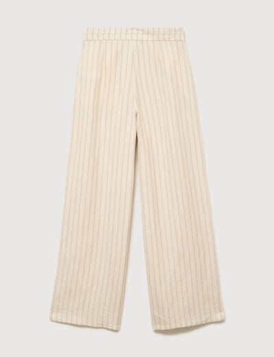 Pantalon large taille haute ceinture jaune pastel femme