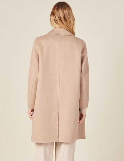 Manteau droit long boutonné marron clair femme