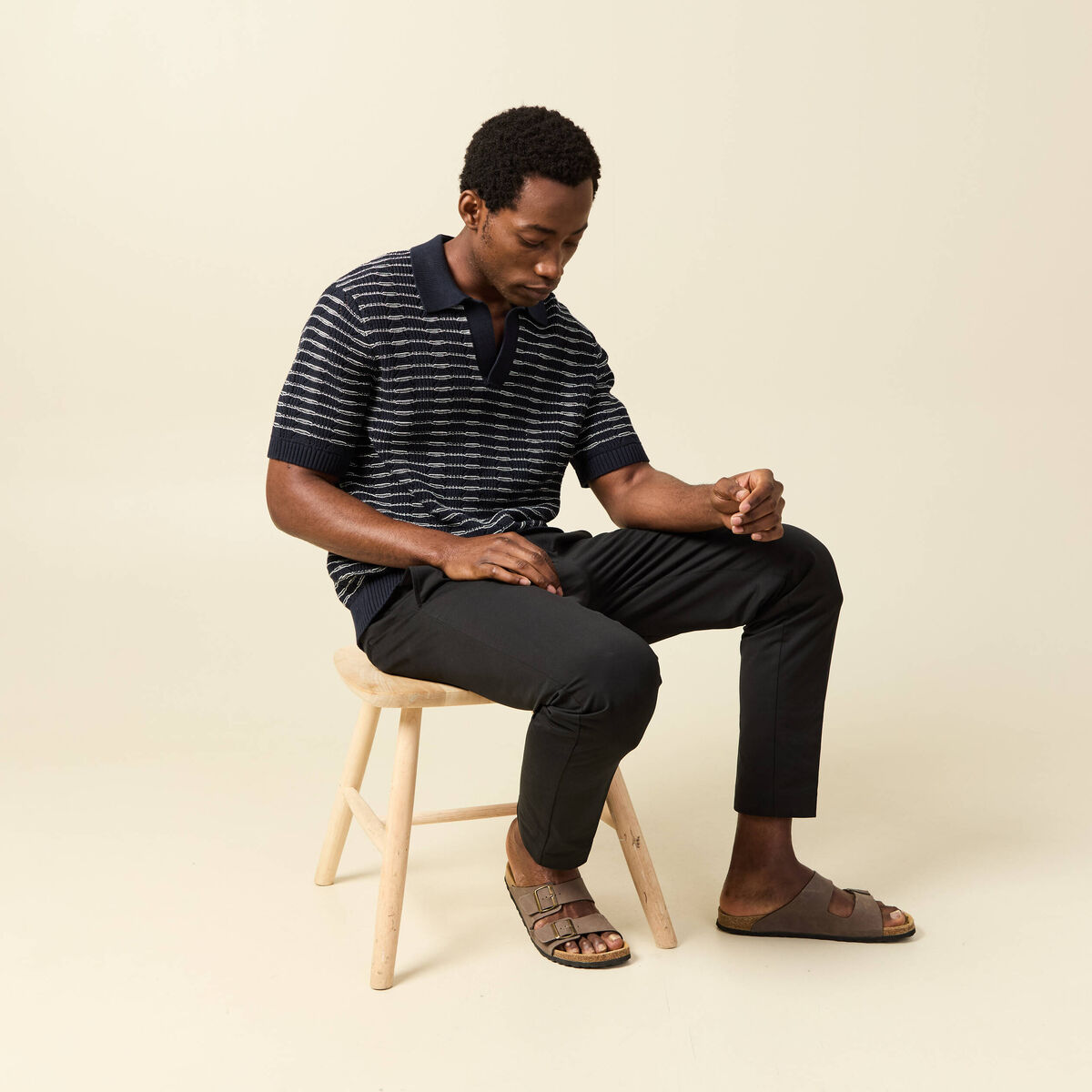 Polo ample en coton manches courtes bleu marine homme