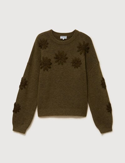 Pull manches longues col rond vert olive femme