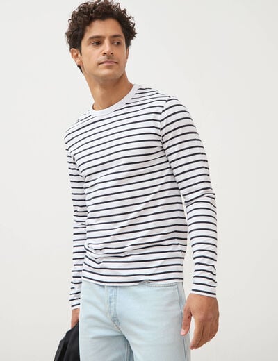 Marini&egrave;re manches longues col rond bleu marine homme