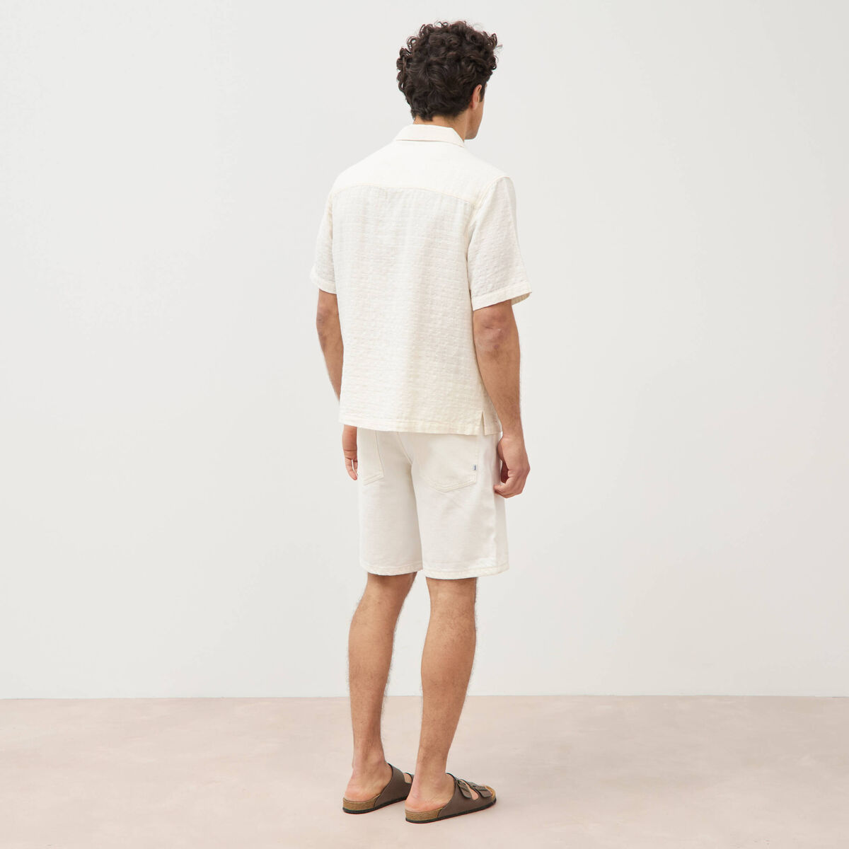 Col boyfriend manches courtes en coton ecru homme