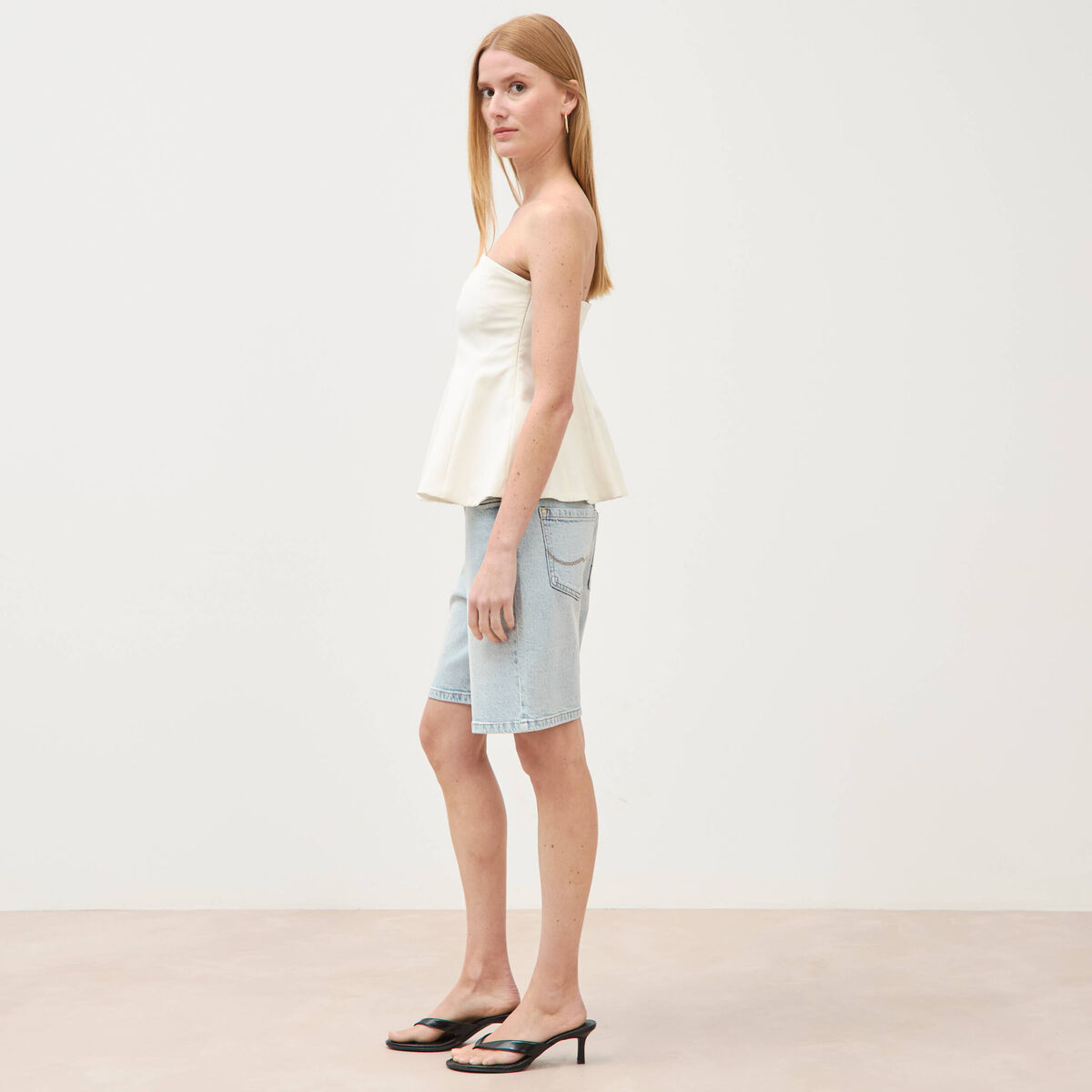 Top bustier &agrave; volants doubl&eacute; ecru femme