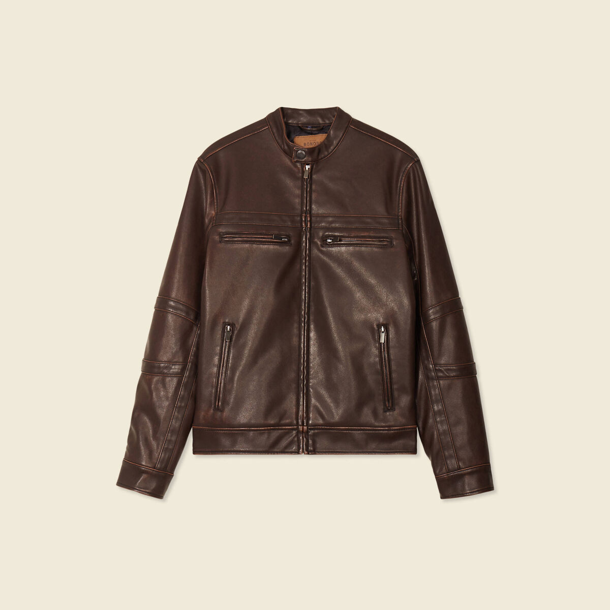 Blouson simili cuir marron foncé homme