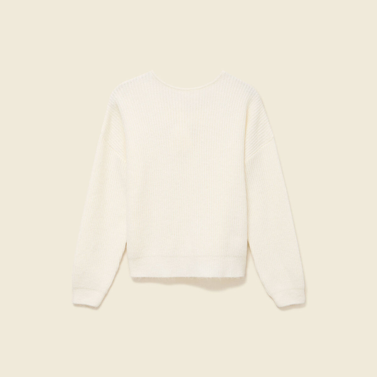Pull col rond manches longues ecru femme