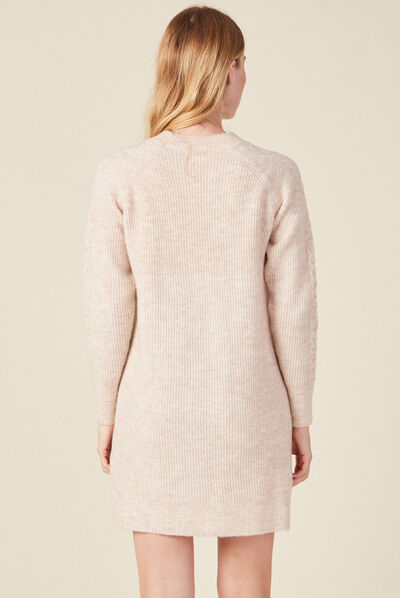 Robe pull droite torsades creme femme