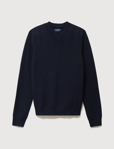 Pull col v manches longues bleu marine homme