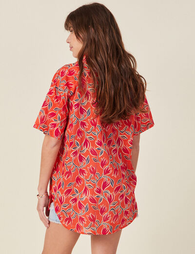 Chemise en coton manches courtes orange femme
