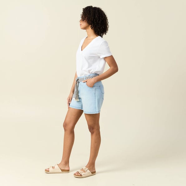 short boyfriend ceinture jean denim bleach femme Short boyfriend ceinturé jean denim bleach femme