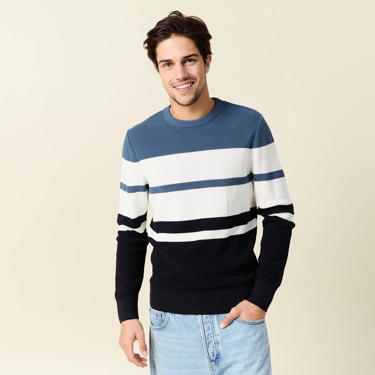 Pull manches longues ecru homme