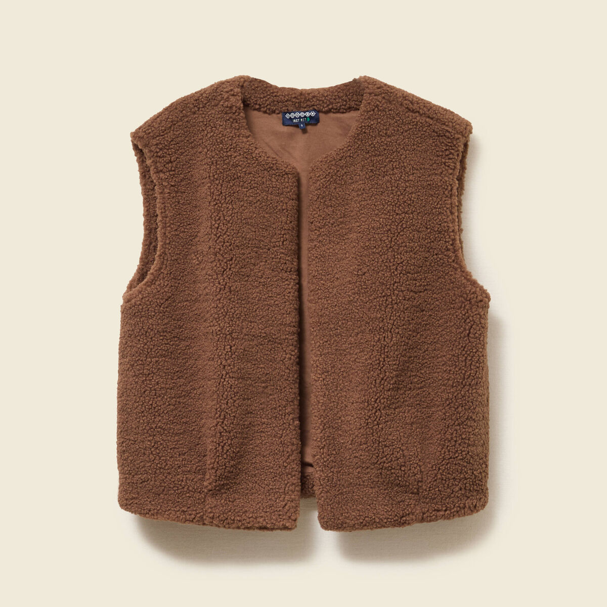 Gilet sans manches bouclette col rond marron femme