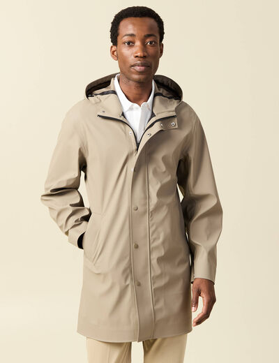 Parka longue droite &agrave; capuche taupe homme