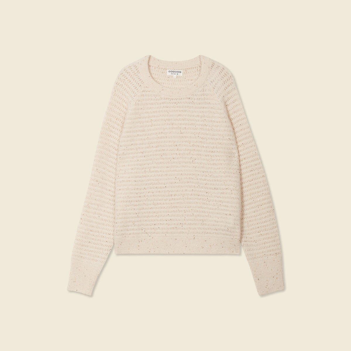 Pull manches longues sequins ecru femme