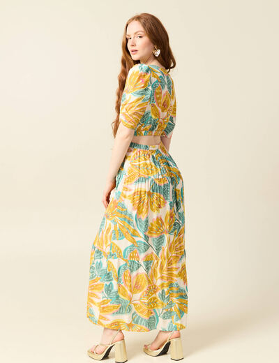 Robe longue évasée blanc femme