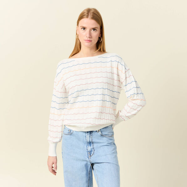 pull manches longues ajoure ecru femme Pull manches longues ajouré ecru femme
