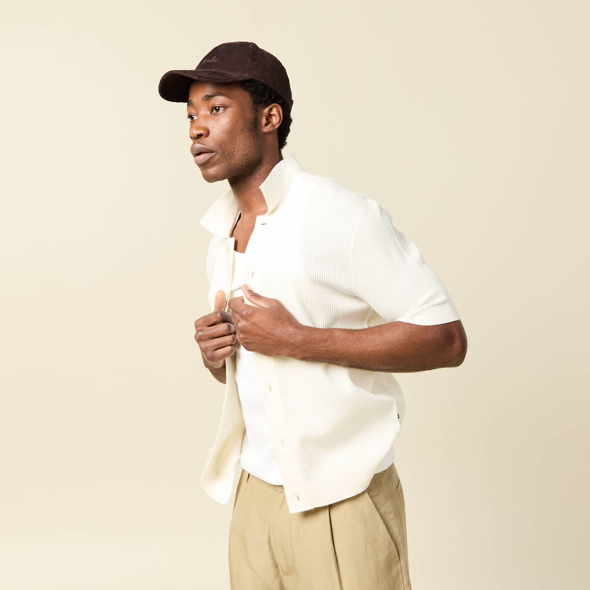 Chemise manches courtes col polo ecru homme