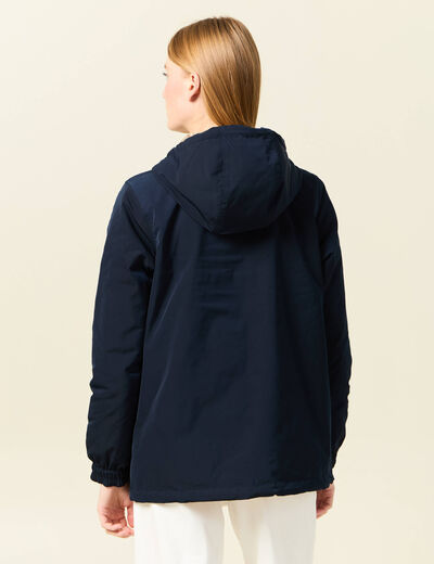Parka réversible à capuche bleu marine femme
