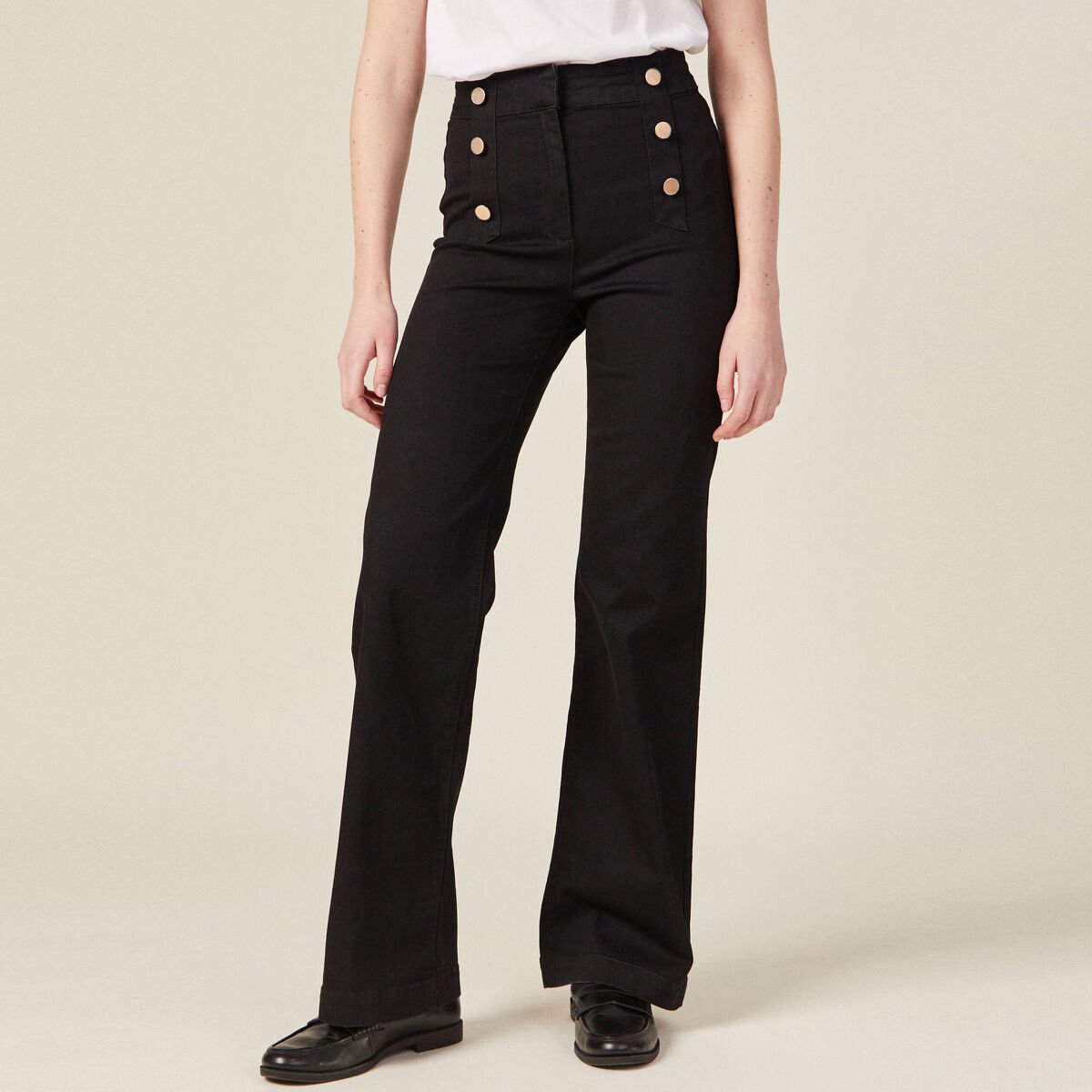 Jeans flare à pont denim noir femme