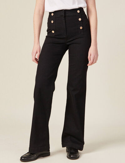 Jeans flare à pont denim noir femme